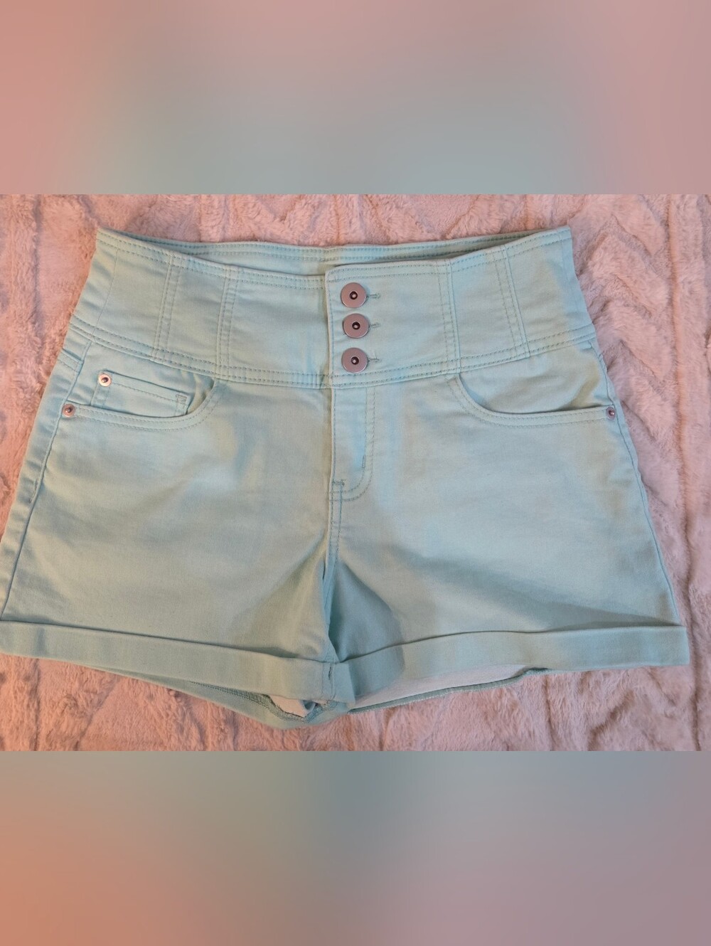 Classic High-Waist Women's‎ Shorts in Light Aqua High Rise  Fold Bottom Size 11